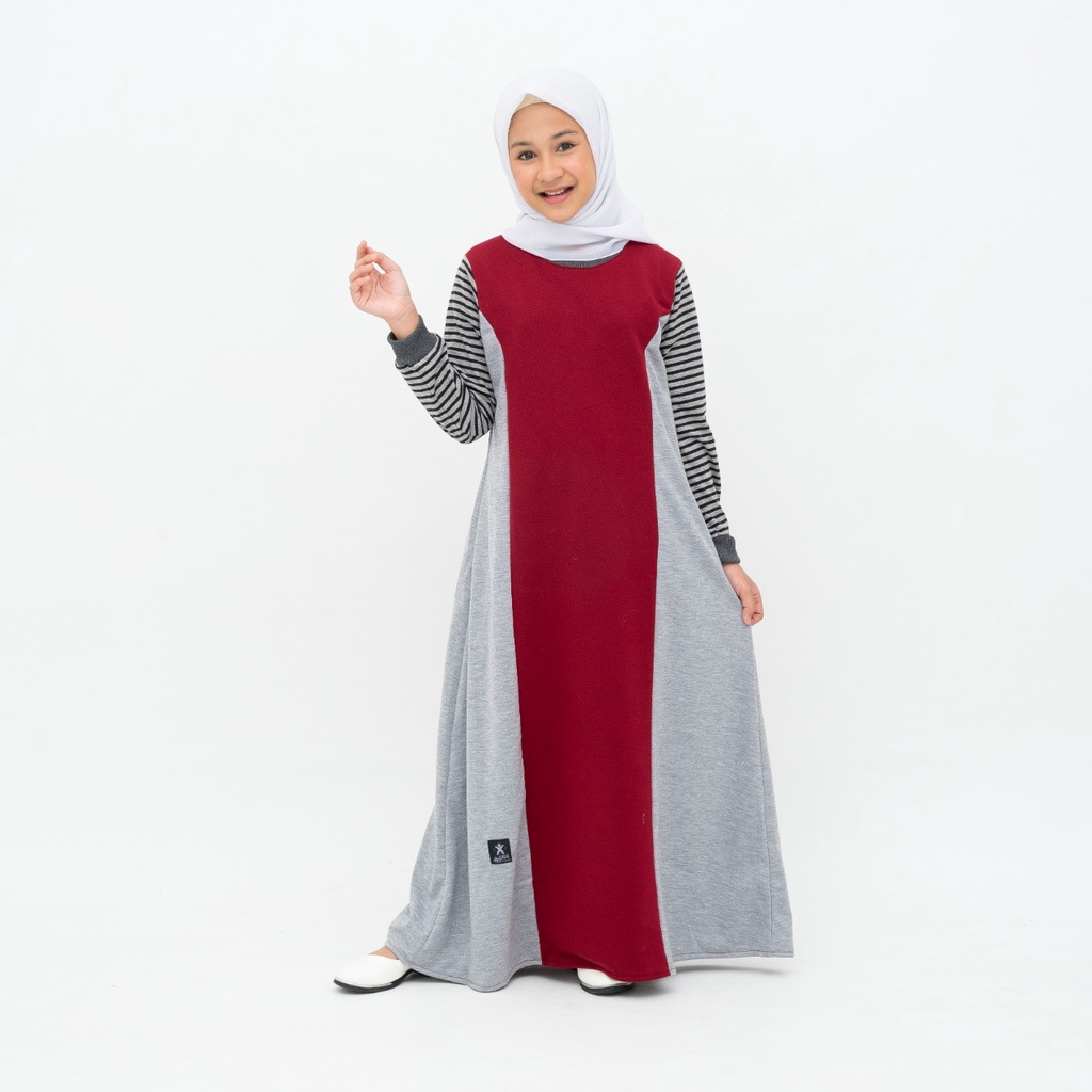 Applekidz Gamis Anak Perempuan Tanggung Eva Line Cut Maroon-size 4