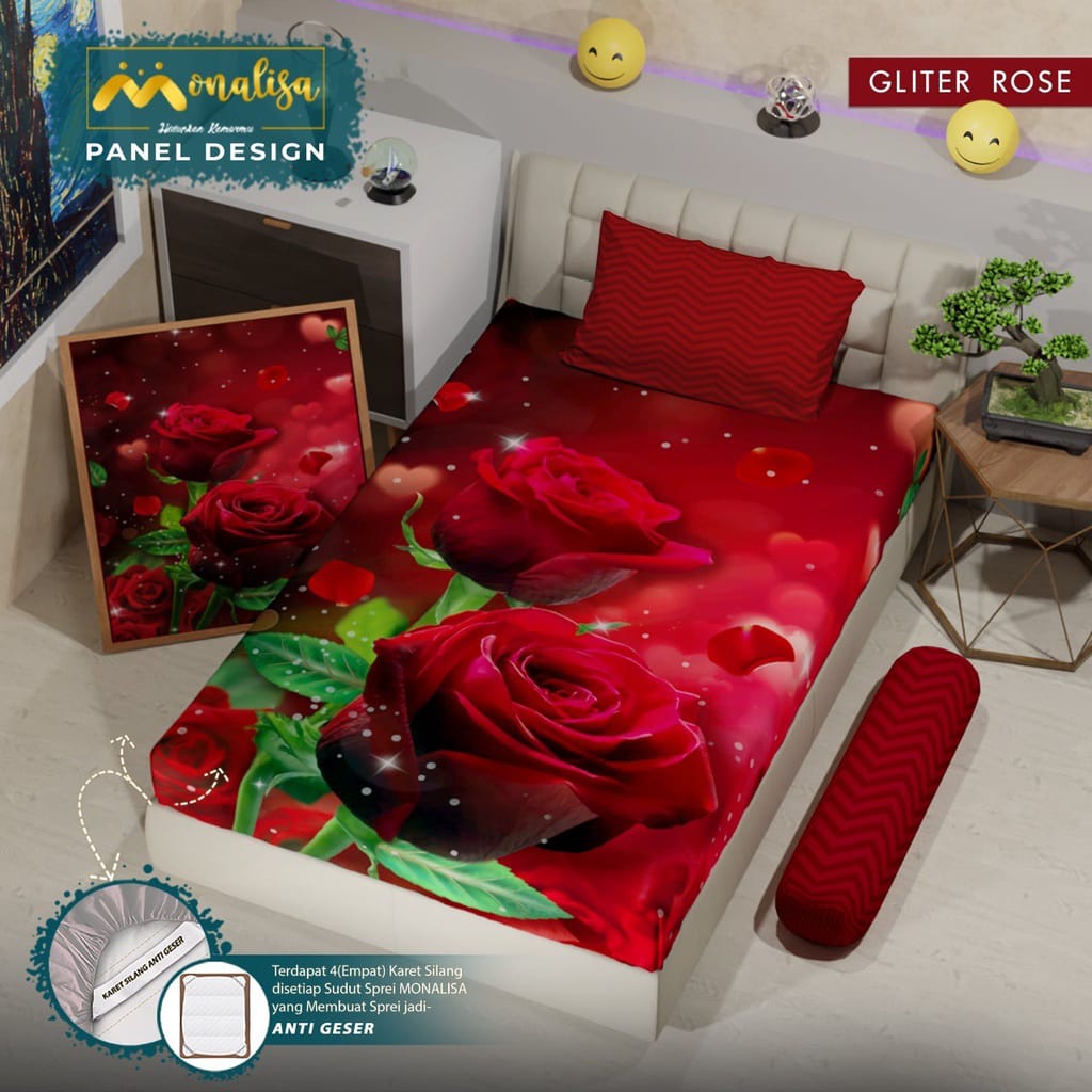 Ss Sprei Aesthetic Monalisa Panel Design 120 Single 120x200 Ukuran No 3 Tinggi 20 cm Mix Motif HADIAH GRATIS