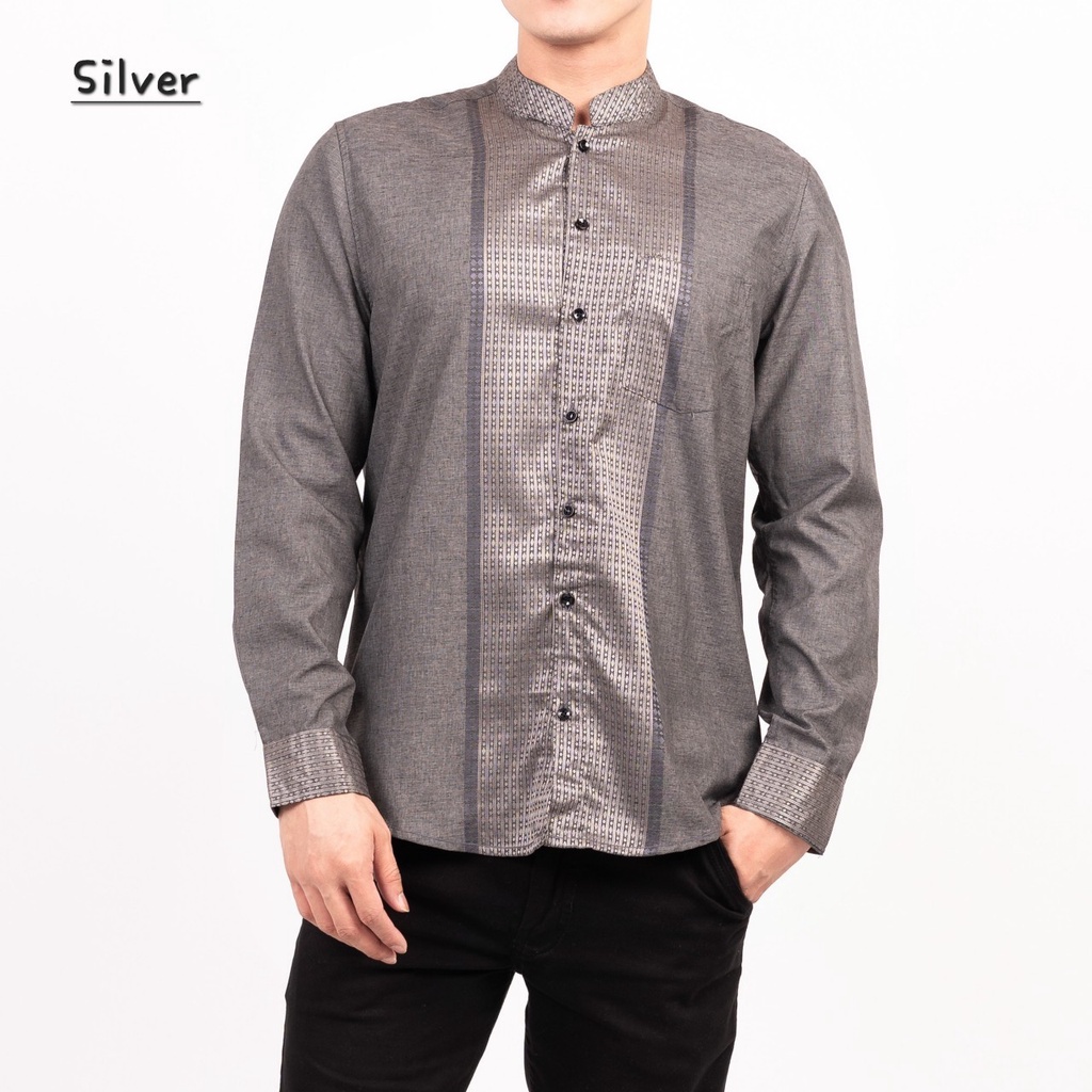 Timofey Baju Koko Muslim Kemeja Pria Lengan Panjang Slim Fit Premium Hem Lebaran Silver