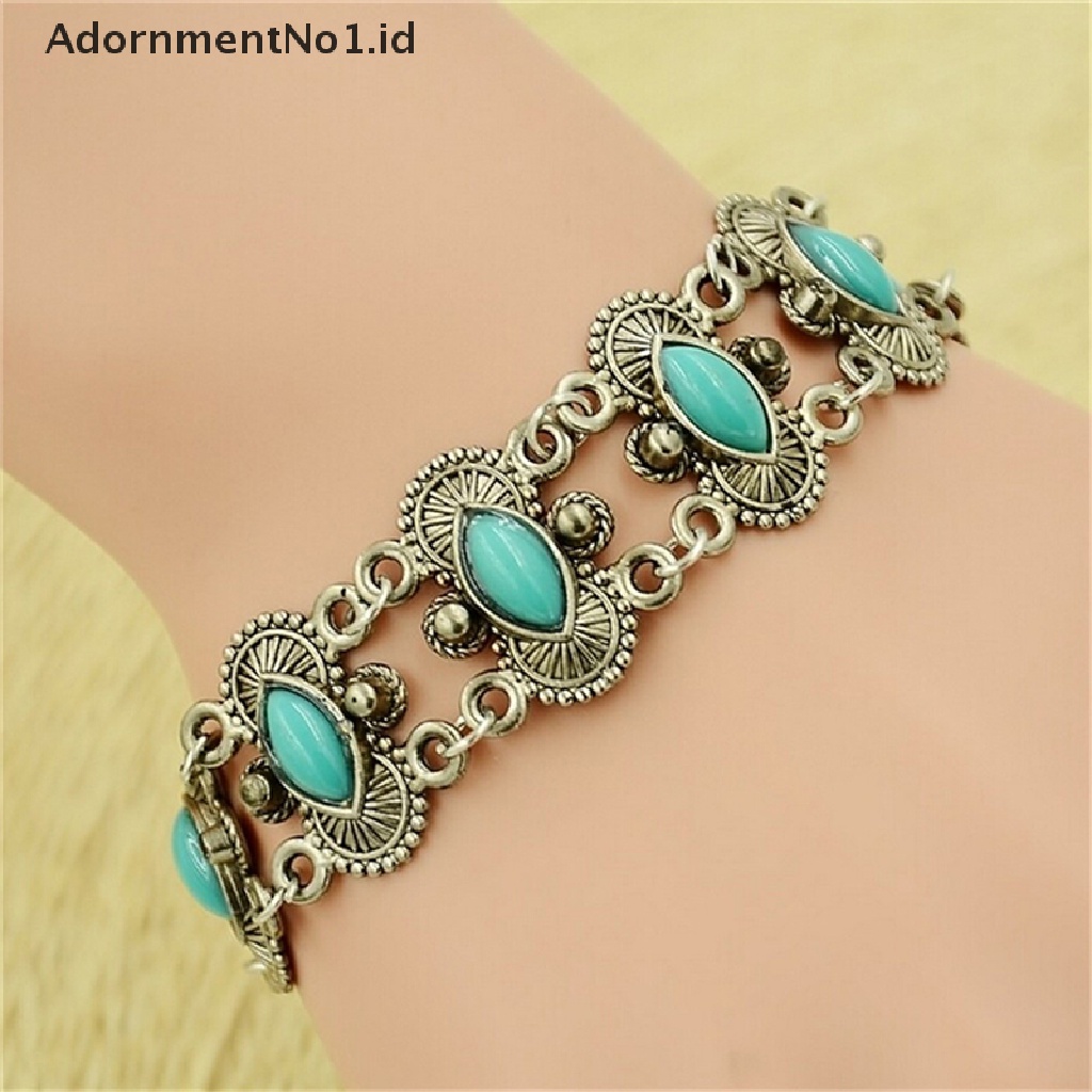 [AdornmentNo1] Sexy Bohemian Fashion Wanita Perak Turquoise Bangle Gelang Pergelangan Tangan Band Perhiasan [ID]