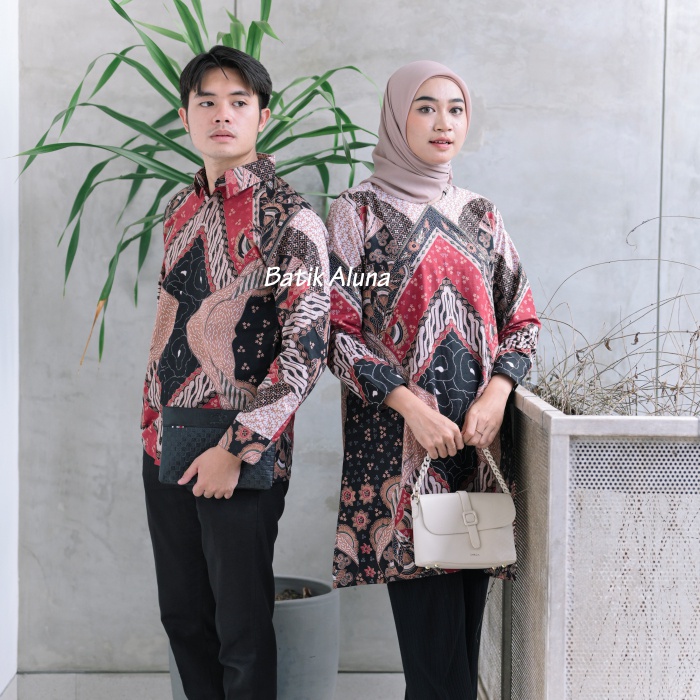 Batik Couple Pasangan Modern Original Lapis Furing - Lapis Trikot Batik Kerja Kantor Kondangan Size S M L XL XXL XXXL 008