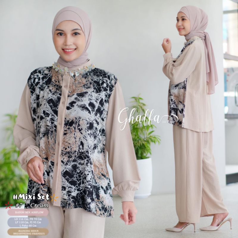 MIXI SET #7 BY TULUS SIGNATURE / ONESET MOTIF WANITA MUSLIMAH / Setelan celana airflow import solo