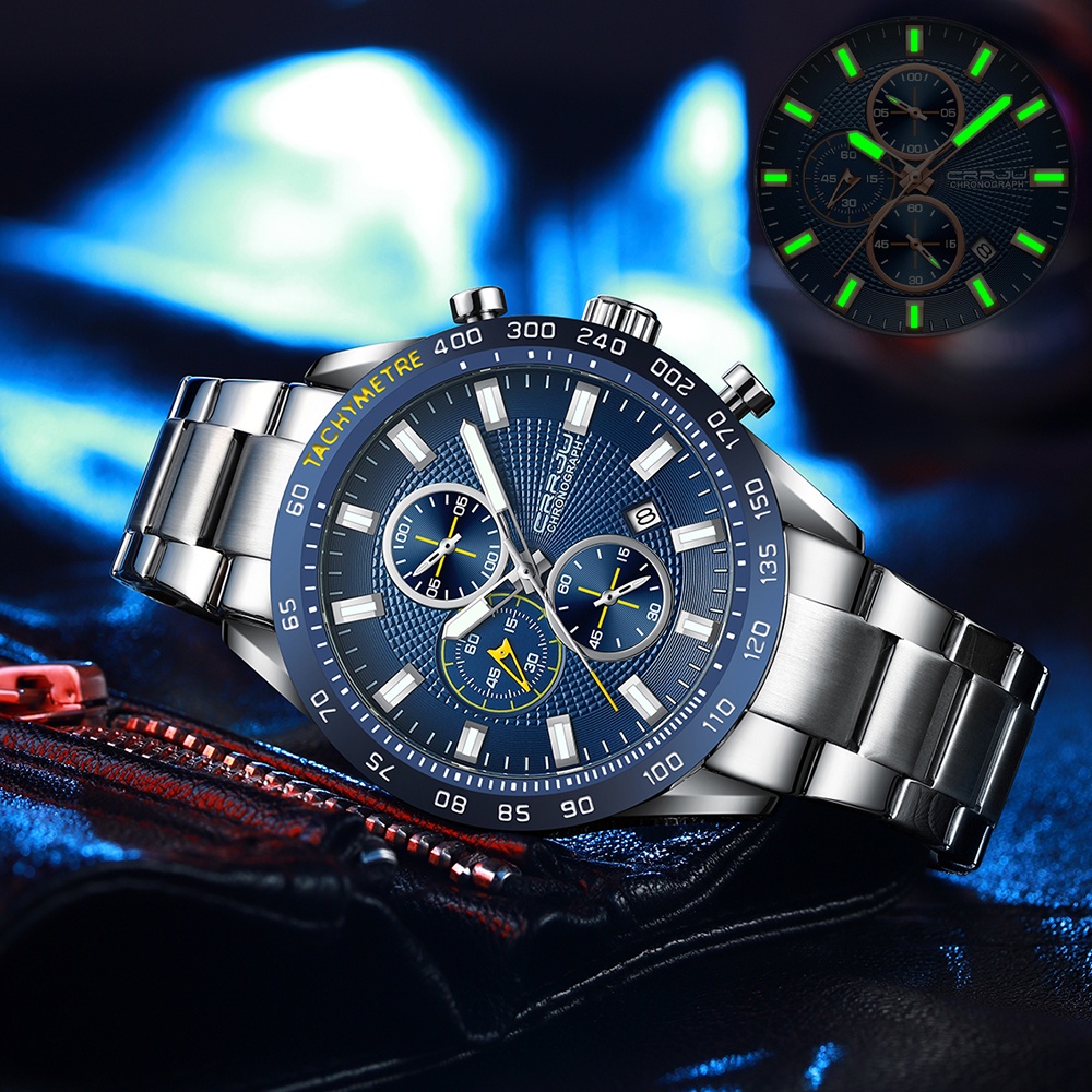 CRRJU Jam Tangan Tahan Air Untuk Pria Top Brand Luxury Men Watch Fashion Business Sports Quartz Chronograph Jam Tangan