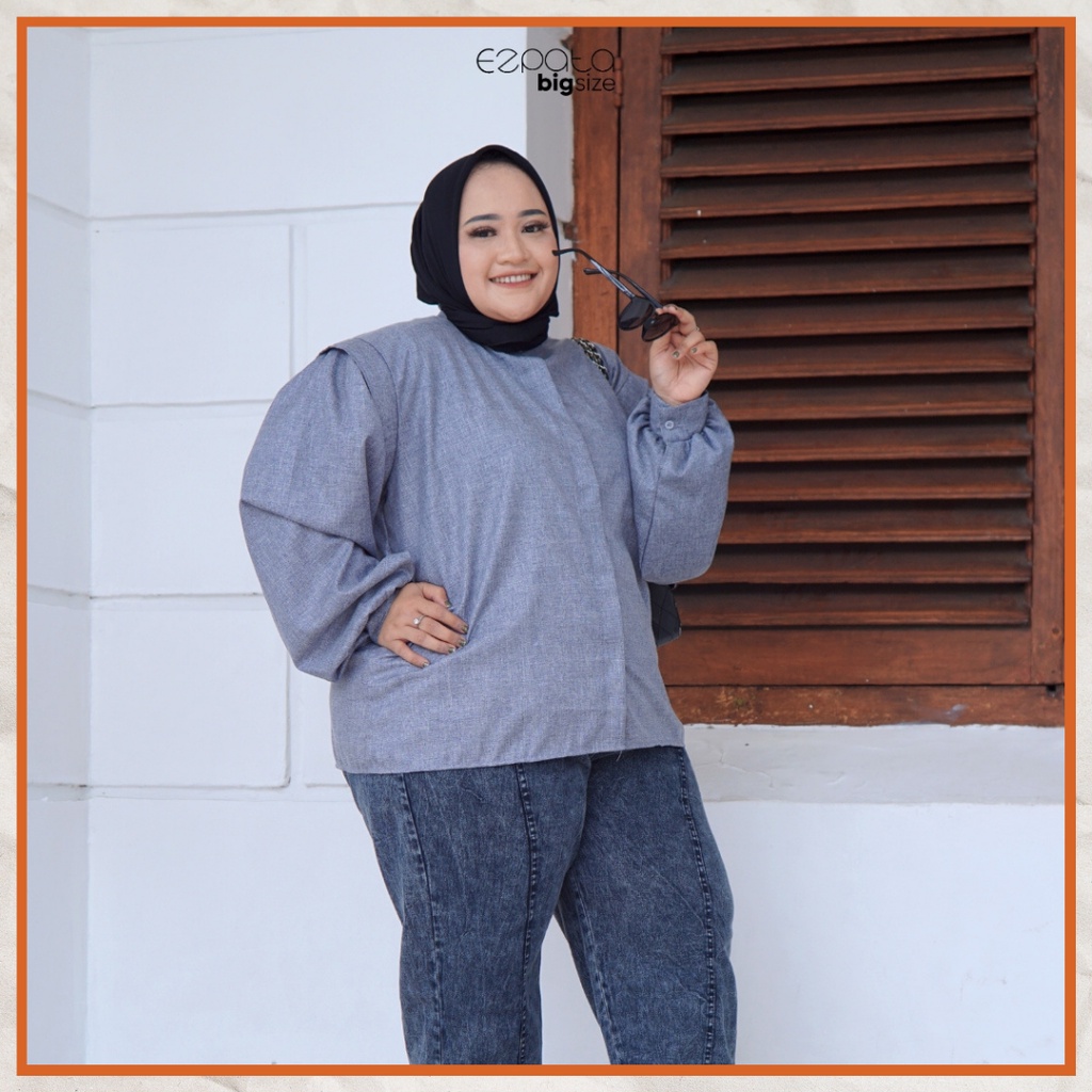 Ezpata Kemeja Jumbo Bigsize Wanita Kerja Kuliah Shella Blouse Polos Katun Madinah Premium Lengan Panjang Wudhu Friendly Terbaru Termurah