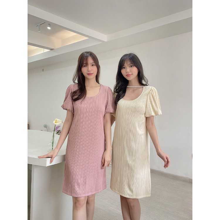 Kadaka D-0211 Dress Pleats Premium Puffy Sleeves Detail Pearl