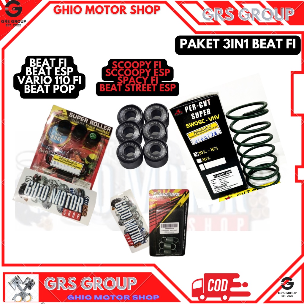 PROMO PAKET KIRIAN BEAT FI PAKET CVT RINGAN BEAT FI SCOOPY FI SPACY FI BEAT STREET ESP BEAT VARIO FI ESP BEAT POP ROLLER BRT BEAT FI PER CVT BRT BEAT FI PER SENTRI DAYTONA PAKET 3IN1 BEAT FI ESP GHIO MOTOR SHOP