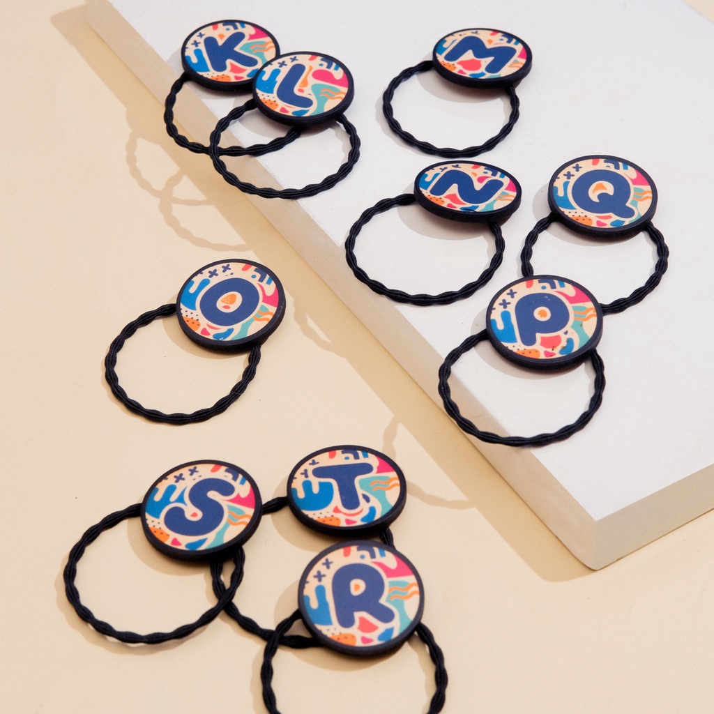 Ikat Rambut Karet Inisial Huruf Alphabet alfabet Korea Style - Enzet