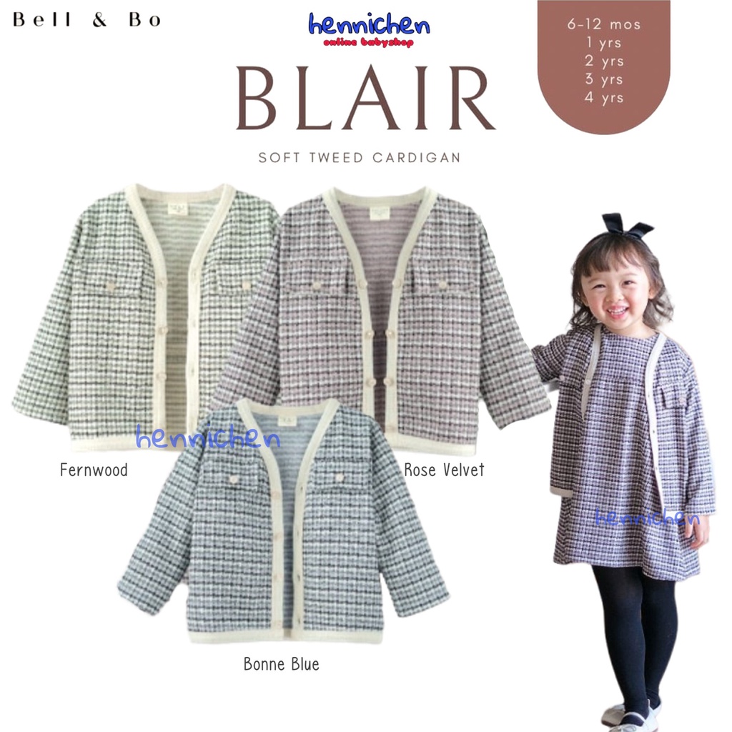 BELL AND BO BLAIR SOFT TWEED CARDIGAN CARDIGAN ANAK PEREMPUAN 6 BULAN - 4 TAHUN