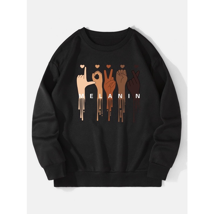 Sweatshirt Basic MELANIN HAND lI Sweater Crewneck Print DTF II Size M - XL Anak &amp; Dewasa ( Pria &amp; Wanita )