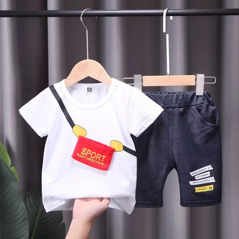 SETELAN ANAK BAJU KAOS CELANA BAHAN DENIM ASTRONOT UMUR 1-5 TAHUN