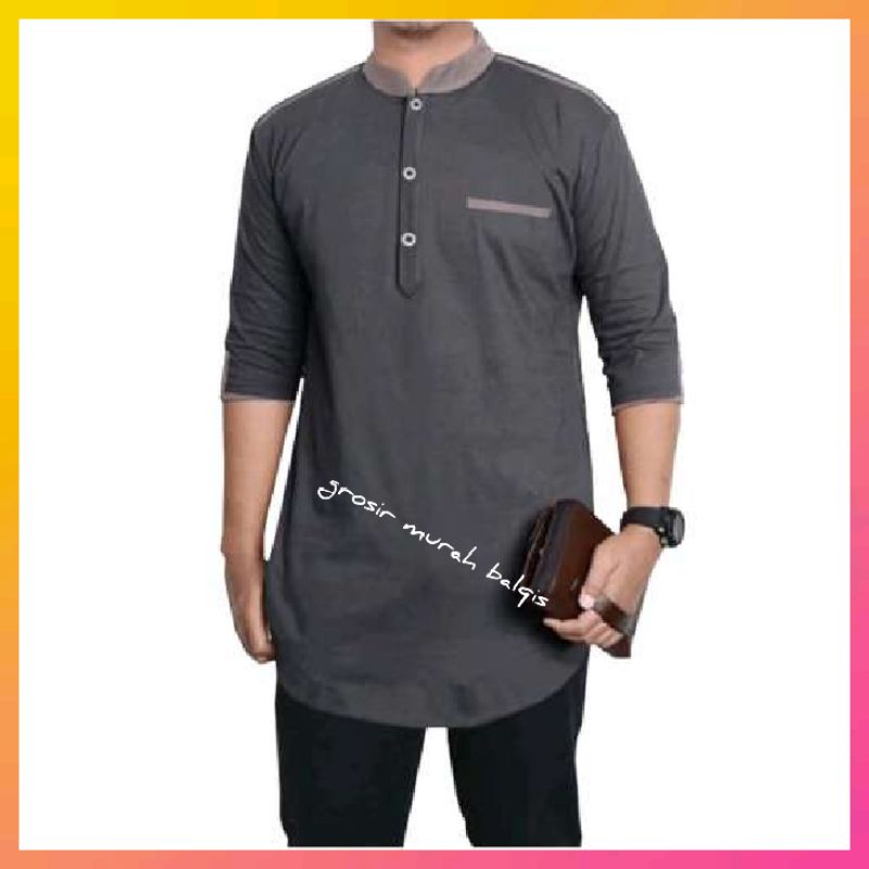 Baju Koko Pria Dewasa Lengan Pendek 3/4 PREMIUM model Terbaru Qurta Pakistan Warna Putih Marun Size 