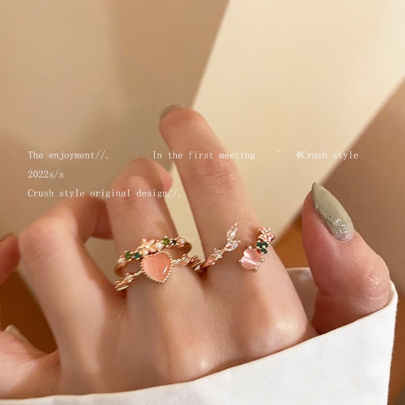 YEEZII Fashion Mutiara Kristal Cincin Set Opal Batu Permata Hati Kupu-Kupu Rings Korea Resin Pasangan Cincin Untuk Aksesoris Wanita Perhiasan