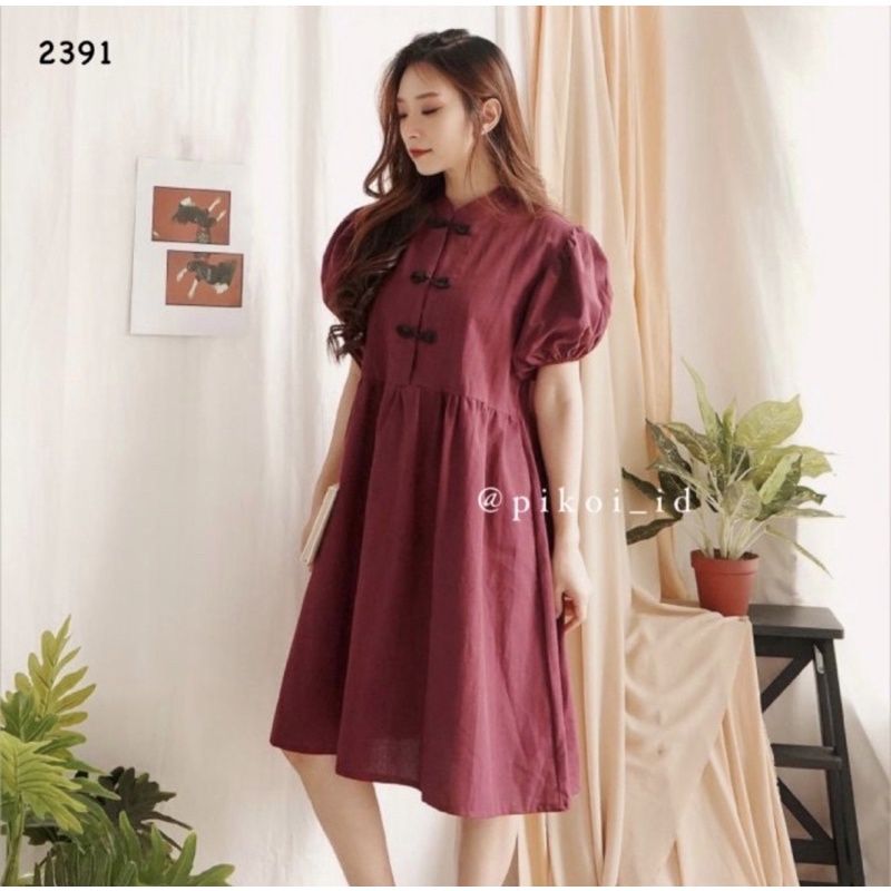 Dress cheongsam merah / dress qipao murah / dress merah imlek / dress sincia murah wanita / 2762