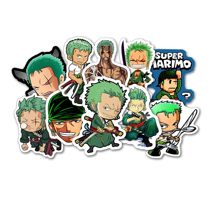 

Stiker pack Anime One Piece Zoro isi 10pcs Bahan Vinil Tahan Air Waterproof