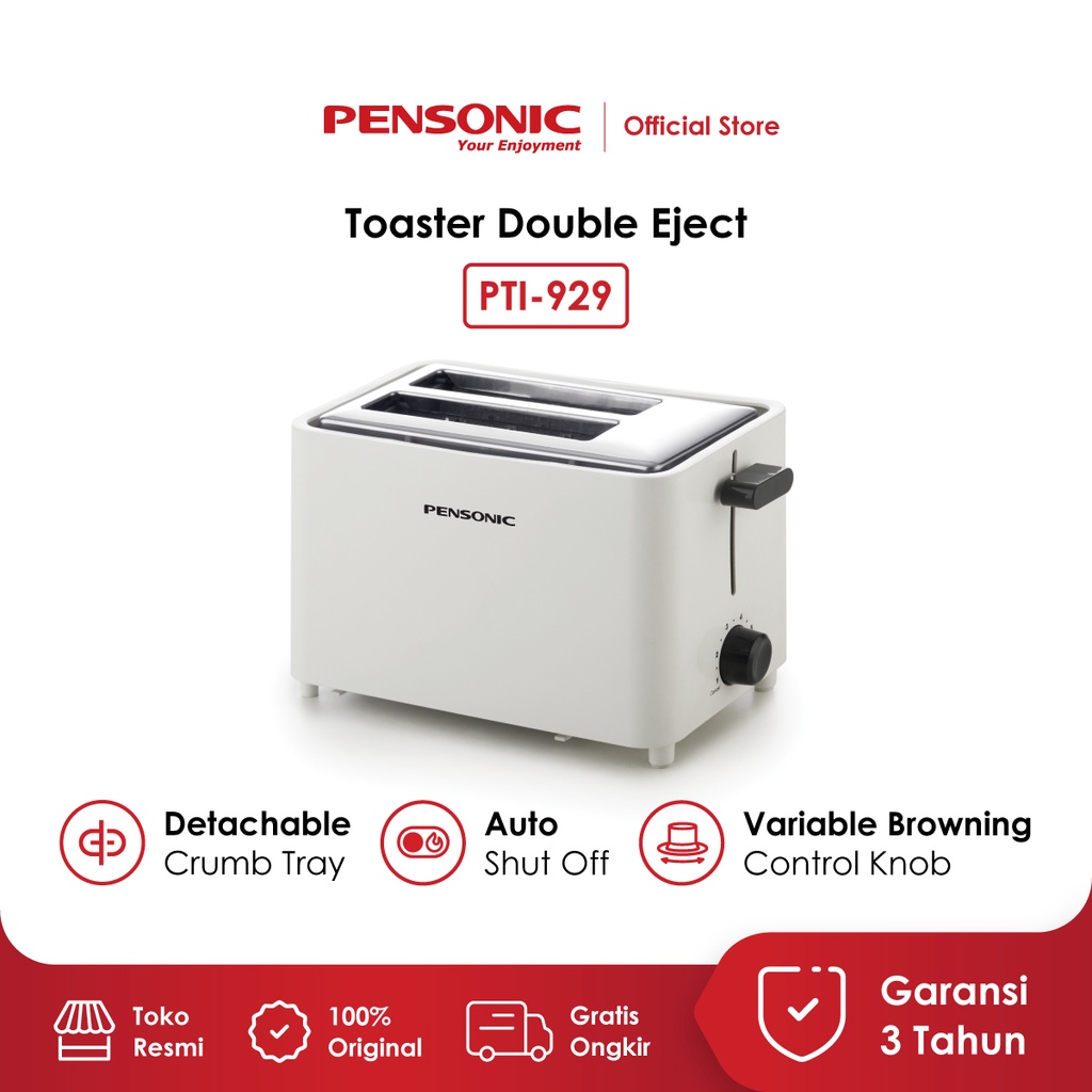 PENSONIC Toaster Double Eject Bread Pemanggang Roti Listrik 2 Slice Mesin Breakfast PTI-929