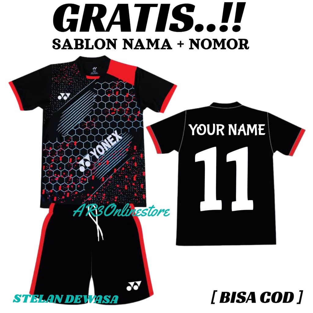 ( FREE SABLON NAMA + NOMOR ) Baju stelan olahraga pria/wanita kaos badminton bulutangkis tenis voli bola futsal terbaru