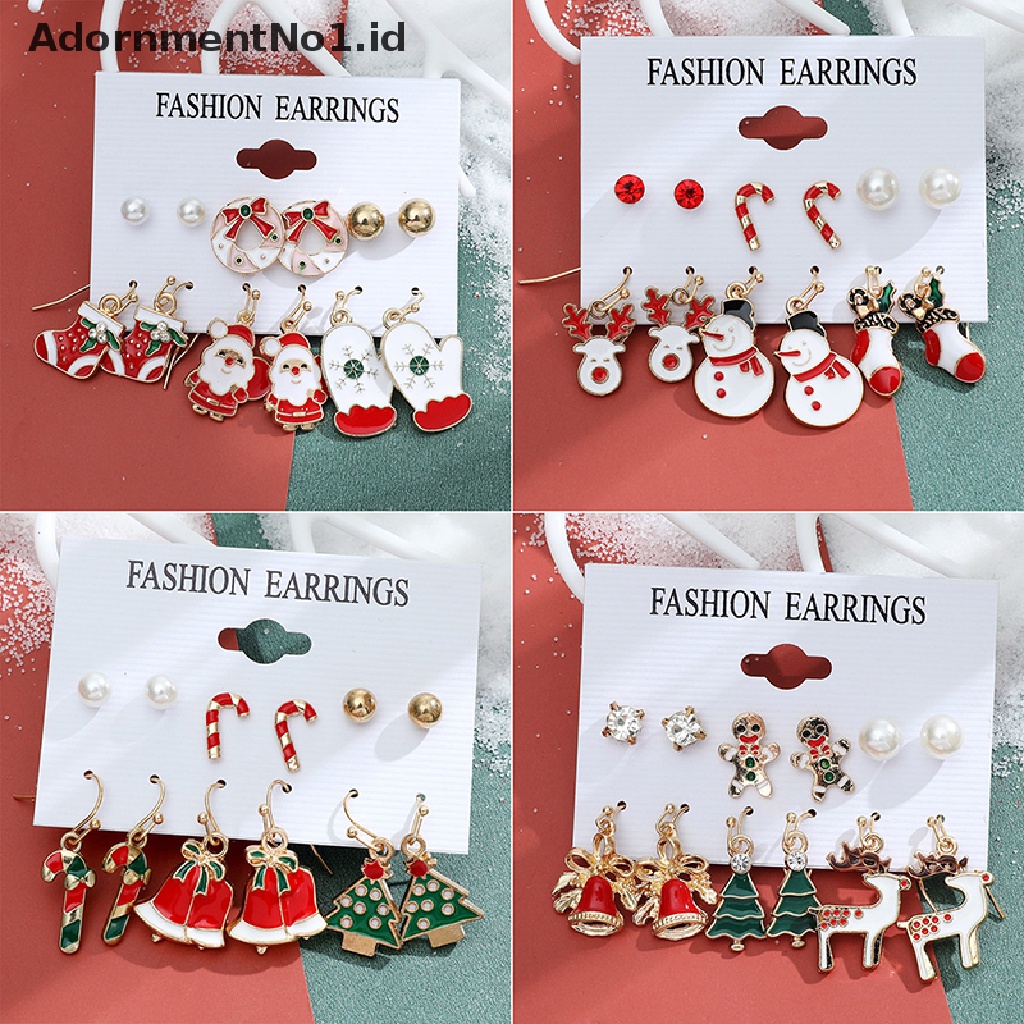 [AdornmentNo1] 6pasang Set Anting Natal Santa Claus Snowflake Lonceng Elk Anting Enam Potong Anting Natal Perempuan [ID]