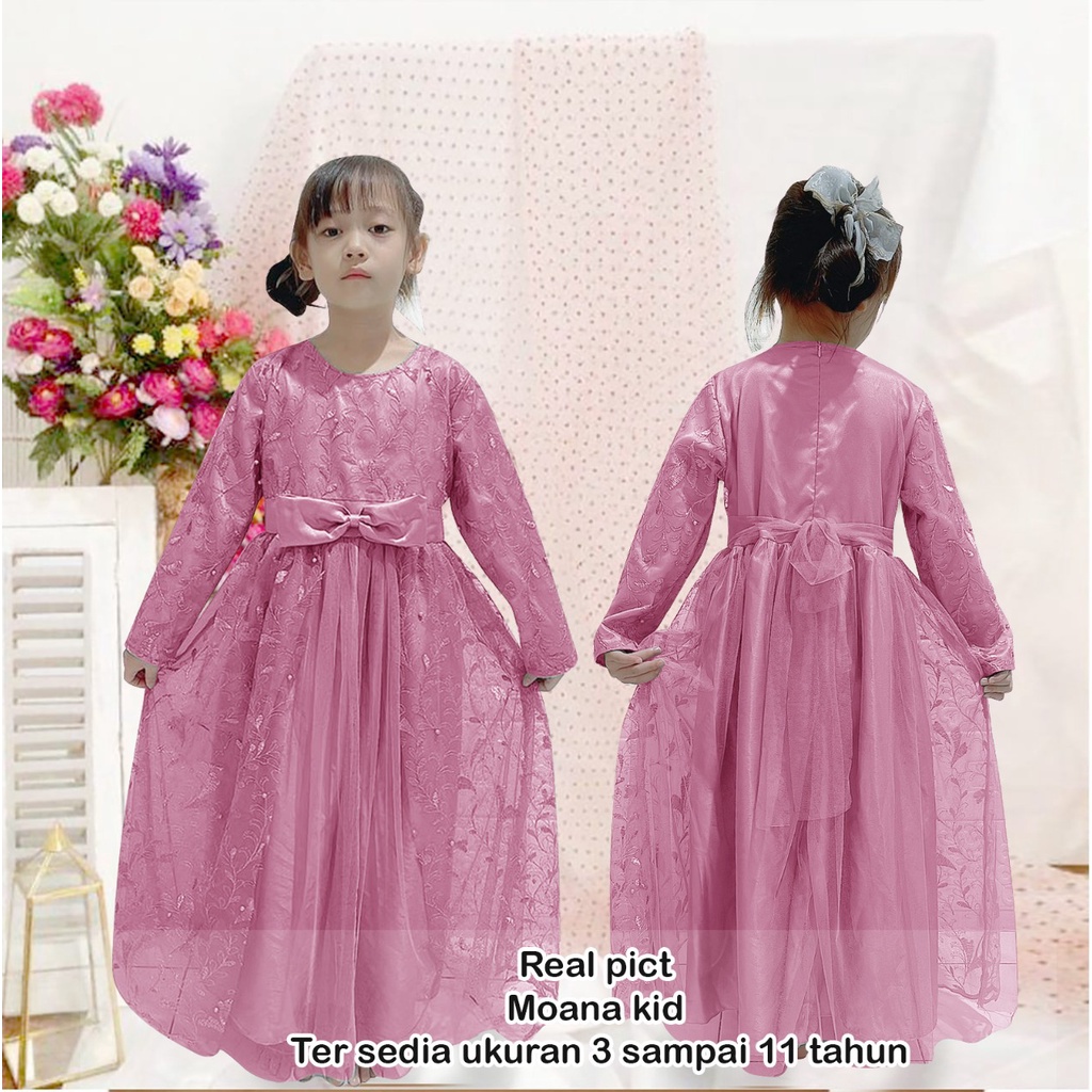 MX MOANA KID 3-11 TAHUN GAMIS ANAK TILE MUTIARA/DRES ANAK PARTY GREAL PICT GOOD QUALITY