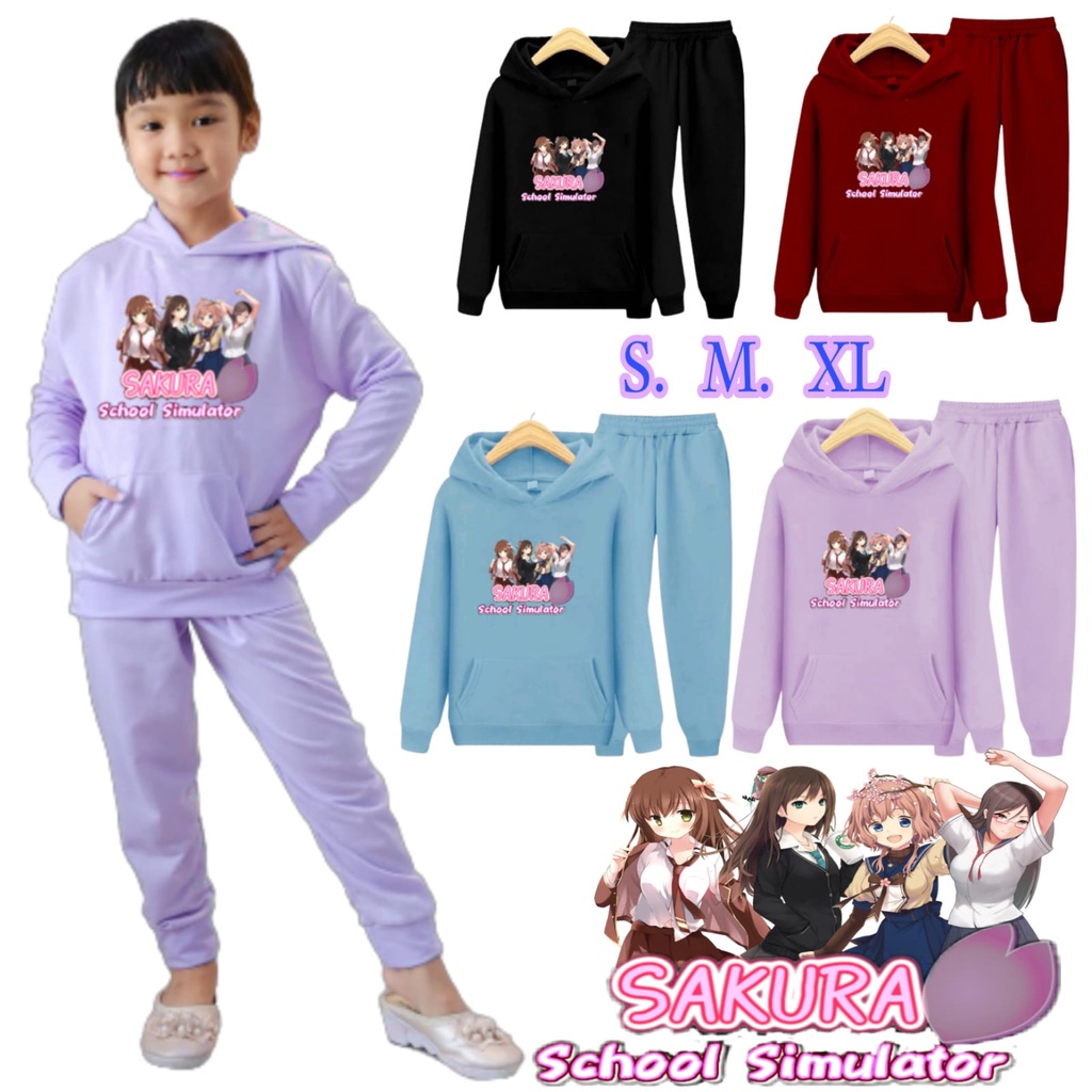 Hzl_outfit Setelan Sweater Hoodie SAKURA SCHOOL SIMULATOR / 1 Set Sweater Anak/Size S (5-6Thn) M (7-8Thn) XL(9-15thn)