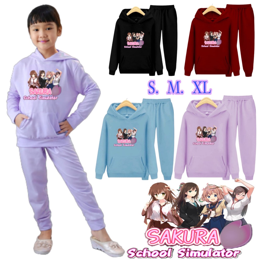 Hzl_outfit Setelan Sweater Hoodie SAKURA SCHOOL SIMULATOR / 1 Set Sweater Anak/Size S (5-6Thn) M (7-8Thn) XL(9-15thn)