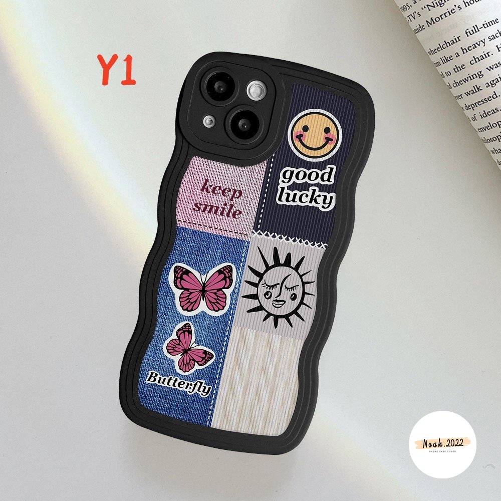 IPHONE Soft Case Kompatibel Untuk Iphone14Plus13 12 11 Pro Max6 6s 7 8 Plus X Xr Xs Max SE 2020 Label Sambungan Lucu Smiley Face TPU Phone Case Wave Edge Back Cover