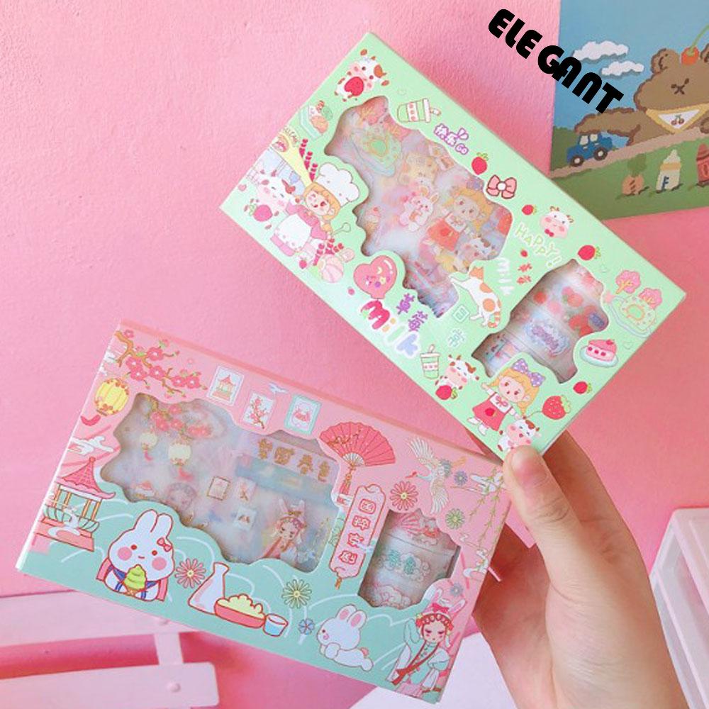 ELEGANT 13pcs/set Scrapbooking Sticker Set Cute Kawaii Decorative Sticker Masking Tape DIY Scrapbooking Bear Bunny Rabbits Unicorn Duck Cat Gift Box Stationery Prince Princess Dessert Adhesive Decals