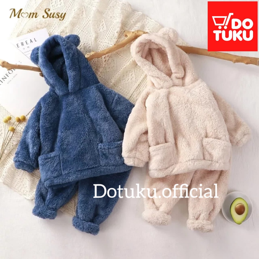 Jaket Hoodie Anak Laki Perempuan Usia 3-6 Tahun 1 Set Atasan dan Celana