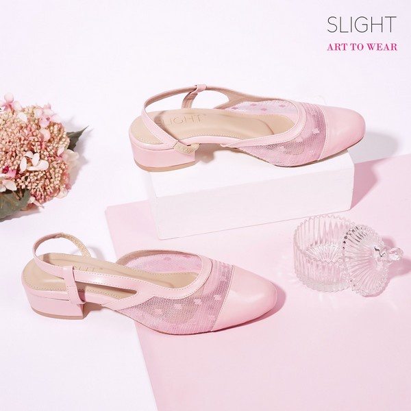 SLIGHT Sepatu Sandal Slingback Alice 3cm Krem Hitam Pink