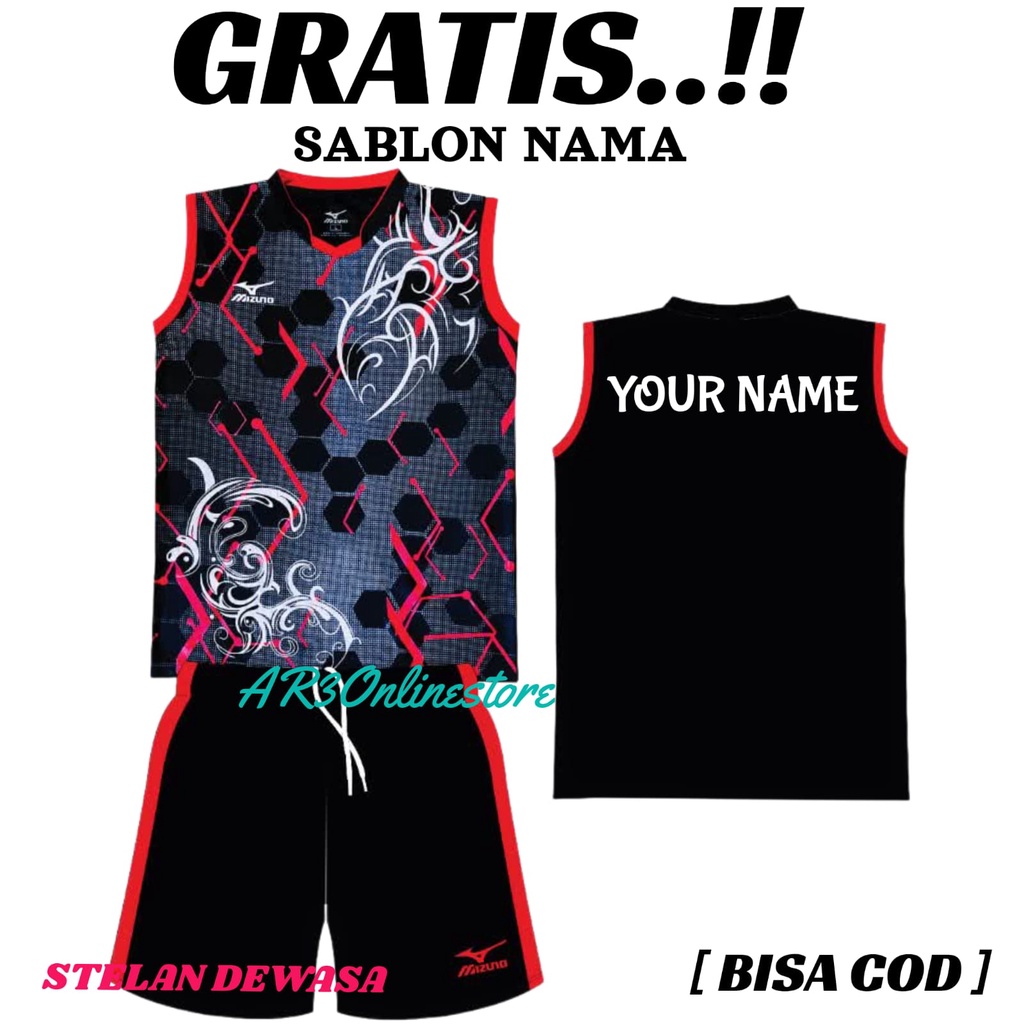 ( FREE SABLON NAMA ) Baju olahraga pria/wanita dewasa kaos voli badminton bulutangkis tenis sepak bola futsal motif terbaru