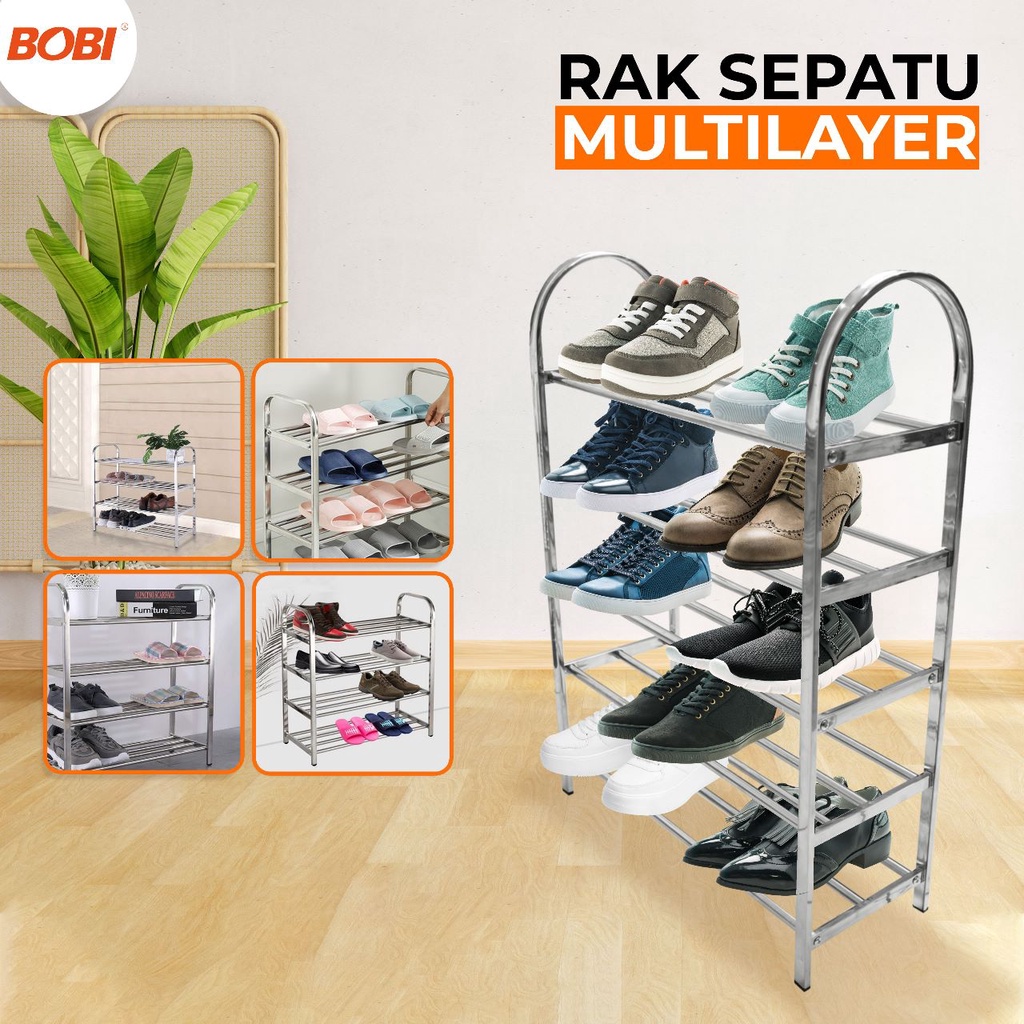 Rak Sepatu Stainless // Rak sepatu murah 3,4,5 Susun ANTI KARAT (Mudah  bongkar pasang) // Rak sepatu susun BOBI