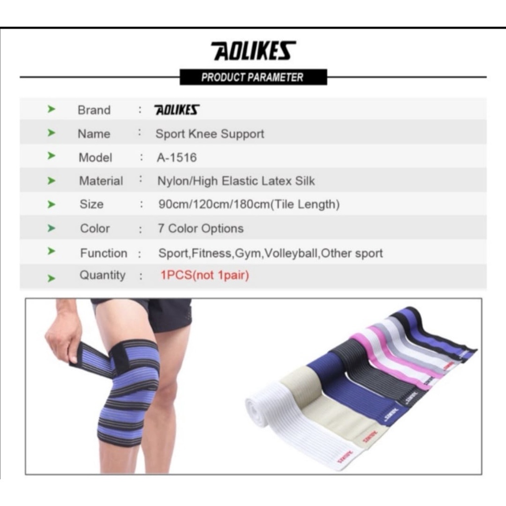 (COD) AOLIKES 1516 Knee Wrap Wraps Support Sleeve Deker Lutut Kaki Betis