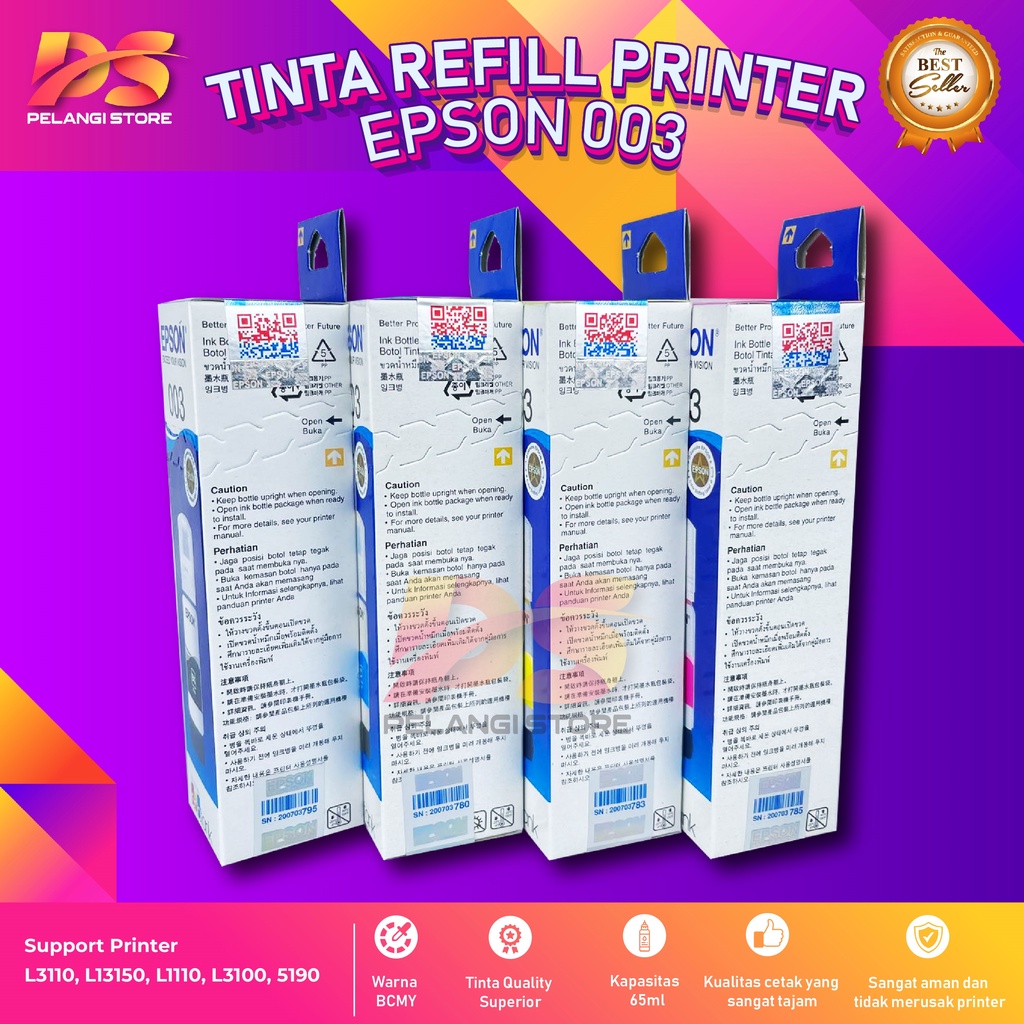 1 SET 4 PCS Tinta Epson 003 Tinta Printer L1110 L3101 L3110 L3150 L5190