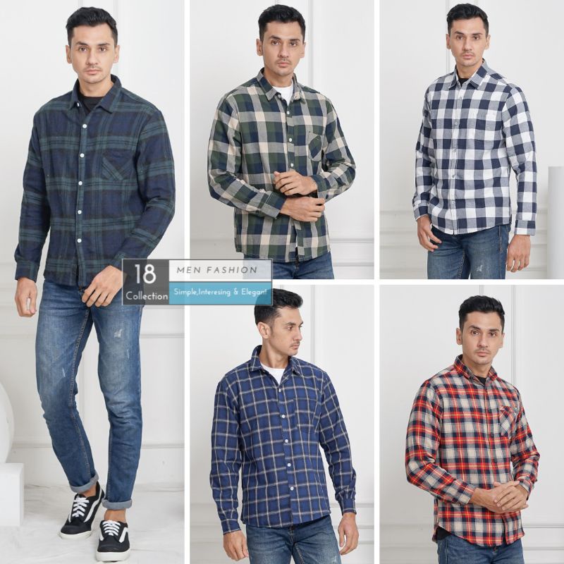 18Collection - Kemeja Flanel Lengan Panjang Pria Wanita Bisa Pakai [Bisa COD]