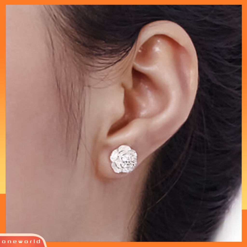 {oneworld} 1pasang Perhiasan Anting Tusuk Wanita Fashion Romantis Bentuk Bunga Lapis Perak Untuk Pesta
