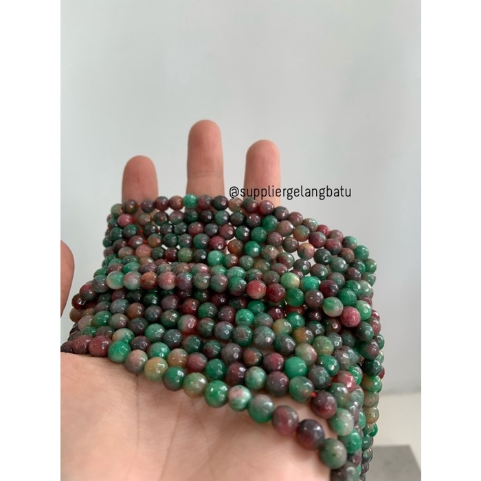 batu BLOODSTONE 6mm cutting bahan gelang kalung premium merah hijau