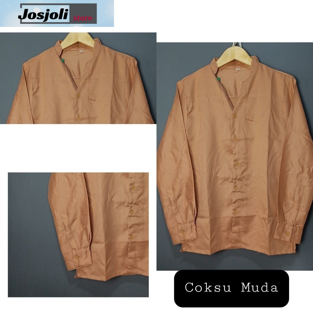 JOSJOLI_STORE/Kemeja Korea Style/Kemeja V-NECK Tin Lengan Panjang Size M L XL XXL Fashion Pria