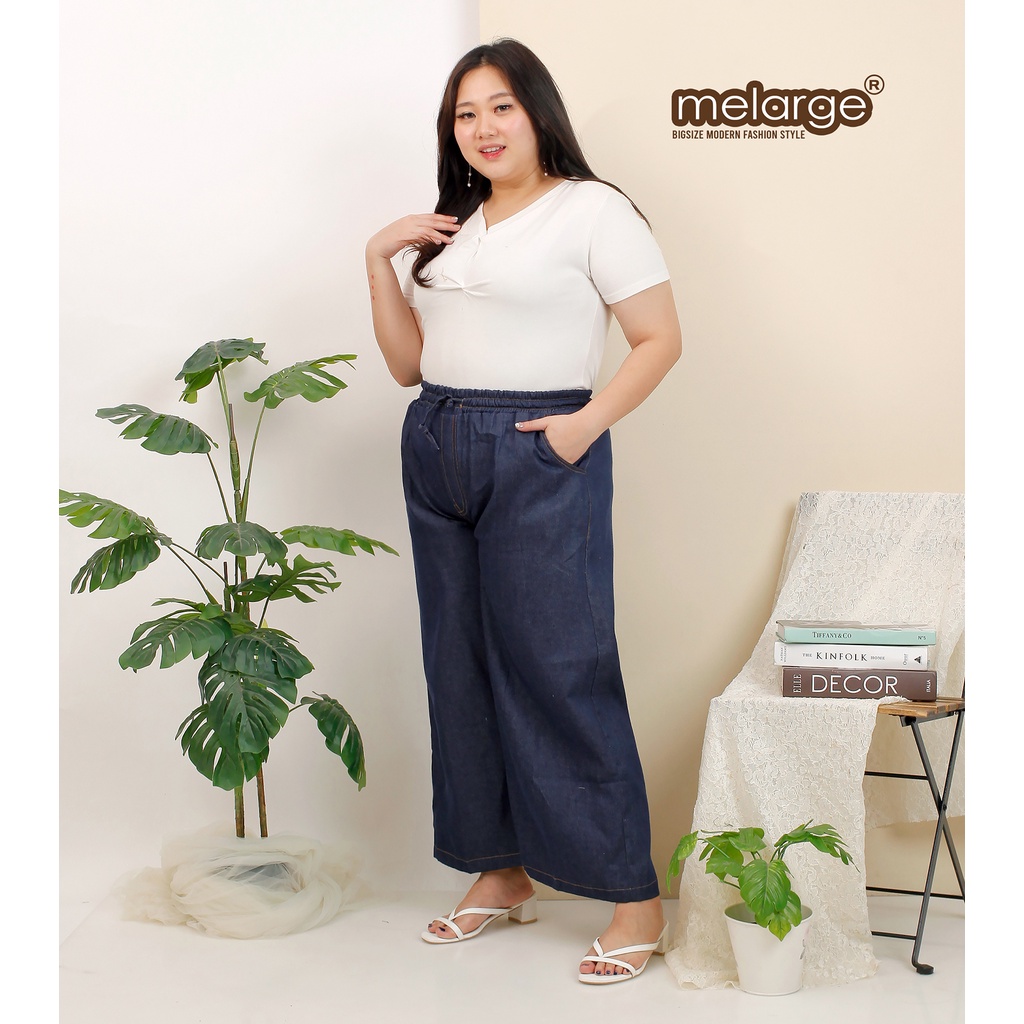 MELARGE - Celana Kulot Daily Kulot Jumbo Bigsize Celana Denim Wanita Jumbo Highwaist Jeans Bigsize