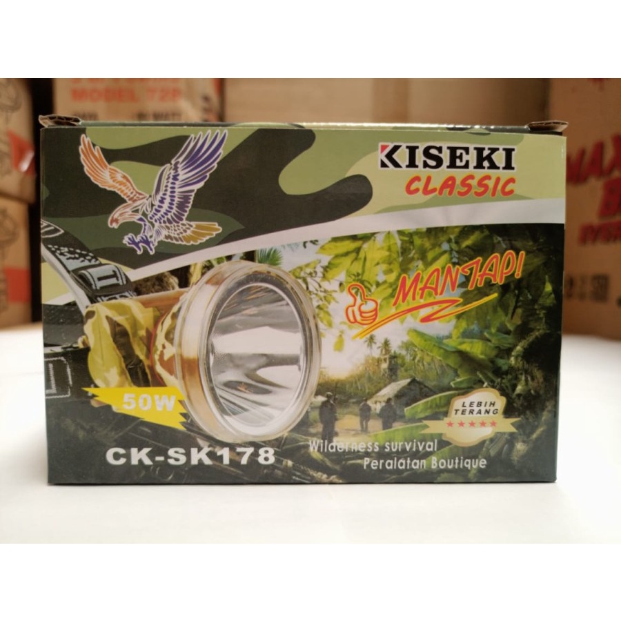 COD Senter Kepala 50 Watt Kiseki CK-SK178Bonus Bohlamp Lampu Headlamp Cahaya Putih model army