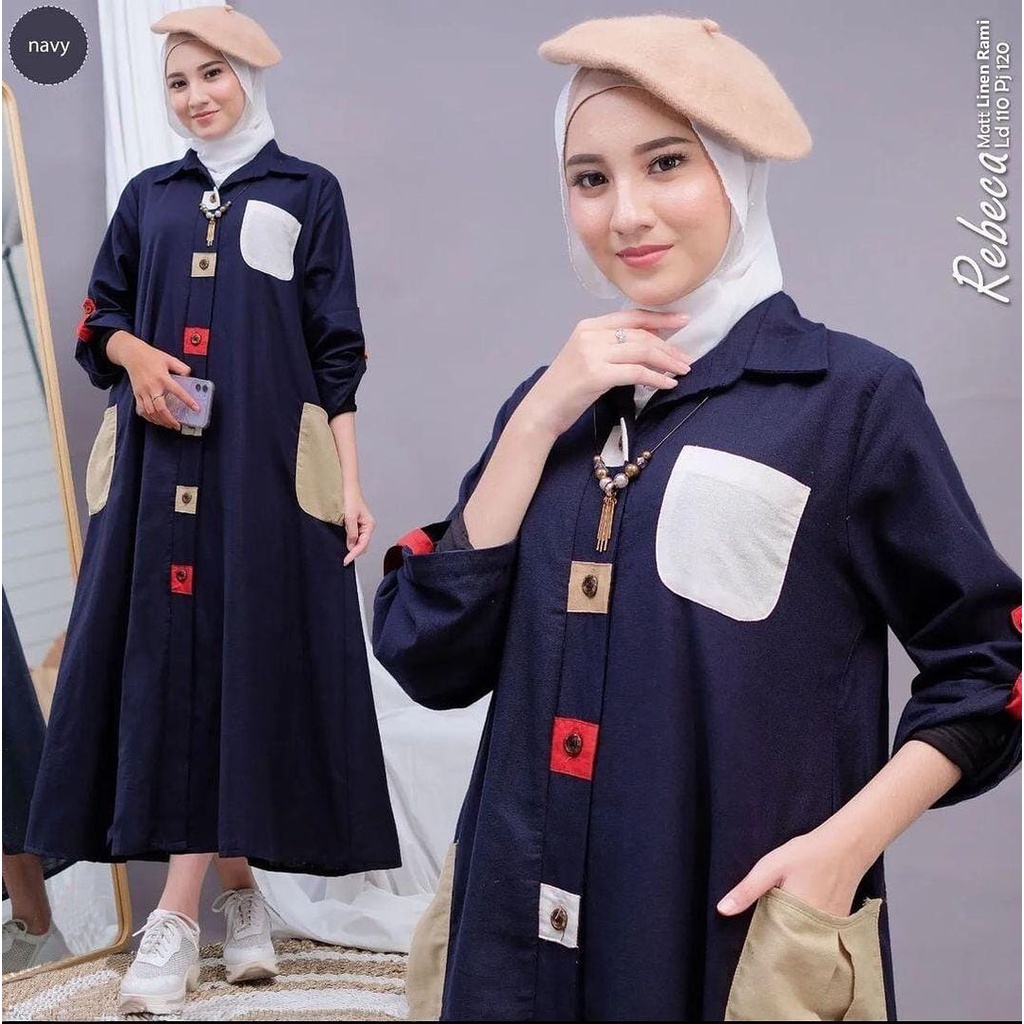 REBECA MIDI DRESS WD Bahan LINEN RAMI SIZE M L DAN XL PB 120 CM MIDI DRESS TERBARU 2023 KEKINIAN LONG TUNIK JUMBO PAKAIAN MUSLIM WANITA