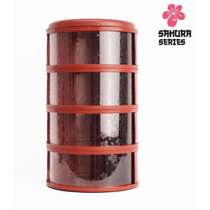Food Storage 4 Susun Food Cover Layer Penutup Makanan Tudung Saji Susun 4 Tingkat Tri J-Merah Sakura Olive