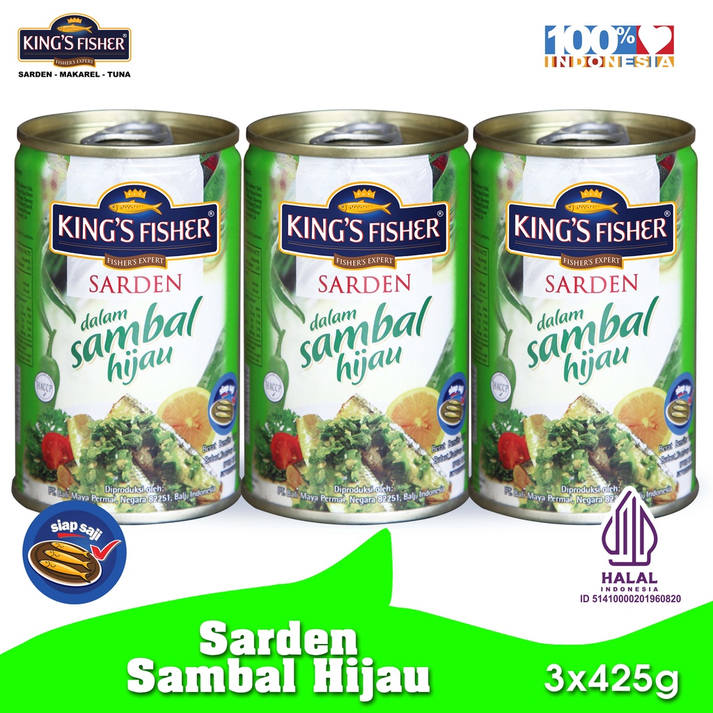 

King's Fisher PAKET 3 PCS Sarden Sambal Hijau Makanan Kaleng 425 gr