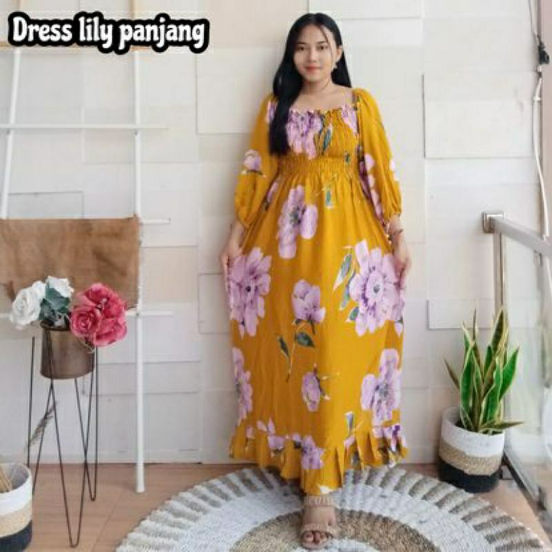 Dress Kerut Lily Panjang Daster Kerut Daster Lengan Panjang