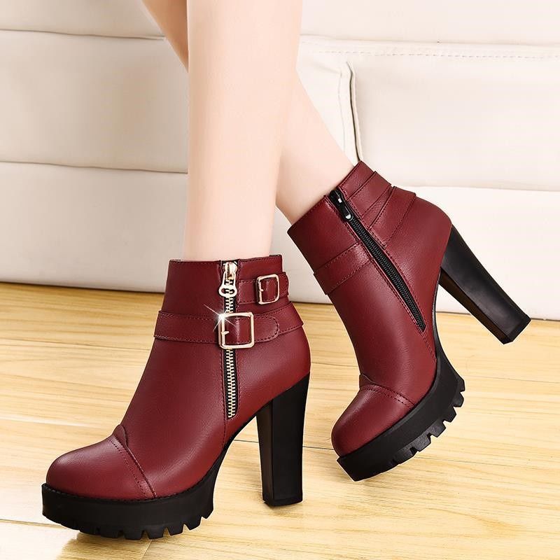 ✅PINKEY P131 Fashion Women Boots Shoes PU Leather Breathable Chunky High