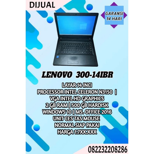 Laptop Notebook Bekas Lenovo Ideapad 300-14IBR RAM 2 hardisk 500 GB