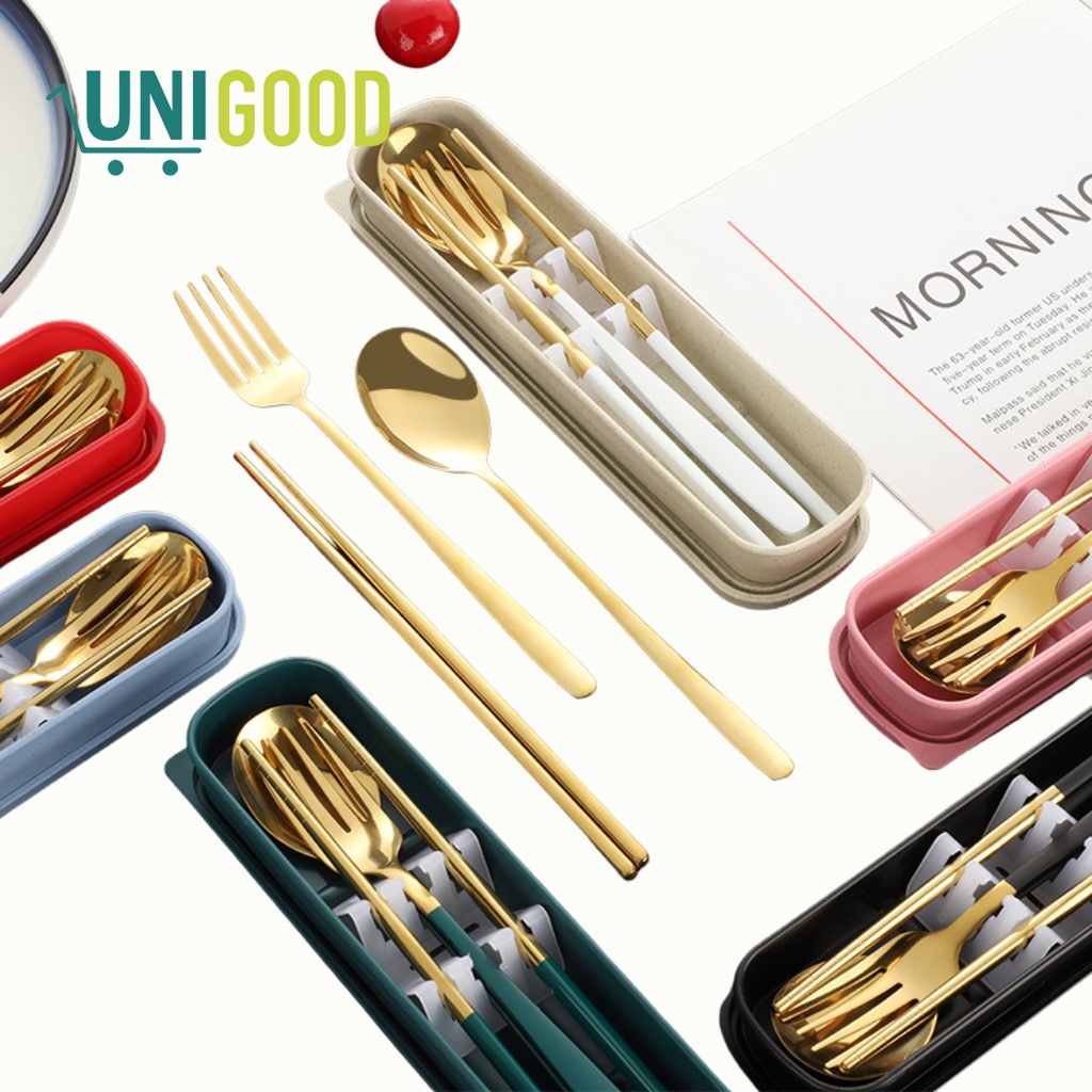 UNIGOOD - [High Quality] Cutlery Set Alat Makan Korea Sendok Garpu Sumpit Stainless Tebal