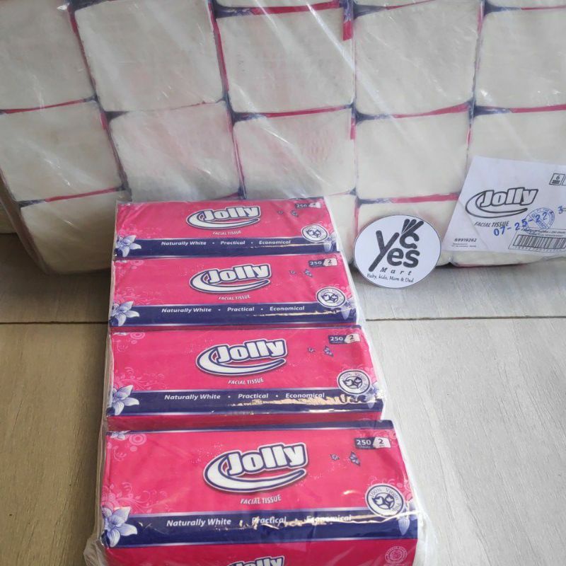 Paket Ekonomis Hemat 4 x 250's Jolly Tissue Kering Wajah Facial Tissu Muka Murah Murmer 100% Serat Tisu Alami Putih alami praktis