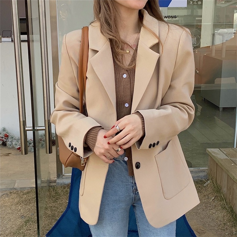 korean style outer basic crop top jaket lengan panjang jaket wanita/Blazer Korea Crop/blazer lengan pendek hitam wanita outer basic blezer crop top jaket korean style wanita jaket wanita/blazer wanita jaket korean outer basic Import casual lengan panjang