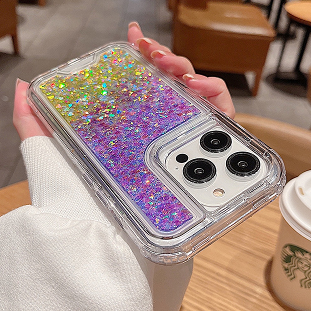 IPHONE Casing Ponsel Glitter Gradasi 3in1 Untuk Iphone11 12 Pro Max13 14 Pro Max7 +8 14 Plus12 13 Casing Mini X XR XS Max Sparkling Shockproof