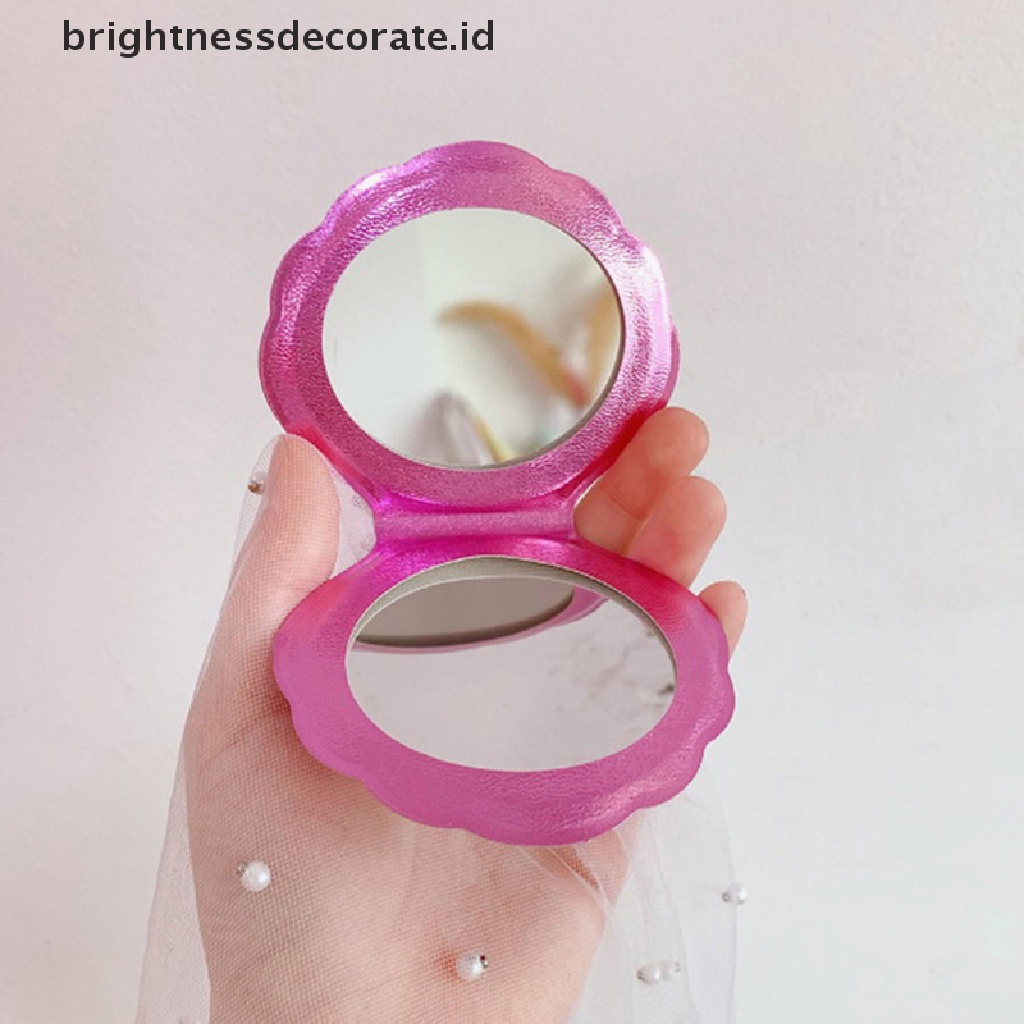 [Birth] Cermin Kosmetik Ringkas Bentuk Kerang Laut Bahan Kulit PU Pembesar Makeup Dua Sisi [ID]