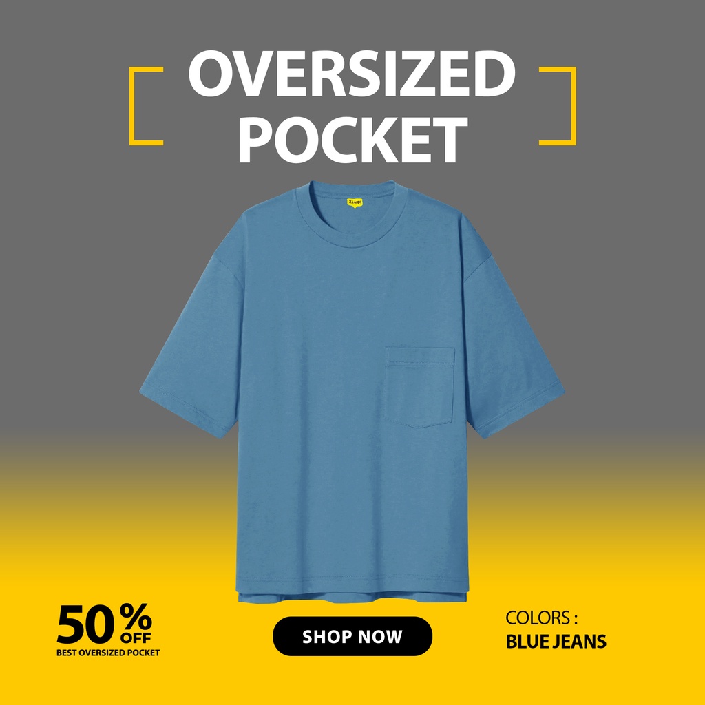 BAJU KAOS POLOS OVERSIZE POCKET PRIA WANITA TANGAN PENDEK BLUE JEANS UKURAN S-XL